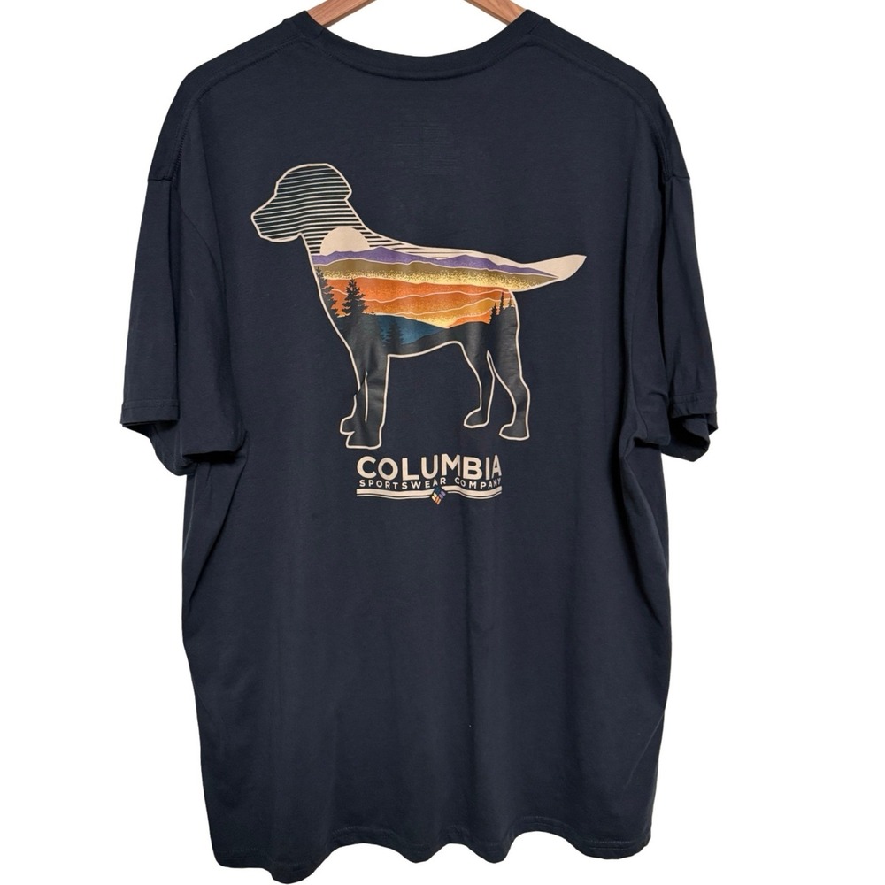 Columbia T-Shirt XXL Navy Blue Cotton Blend Dog Puppy Graphic Granola
